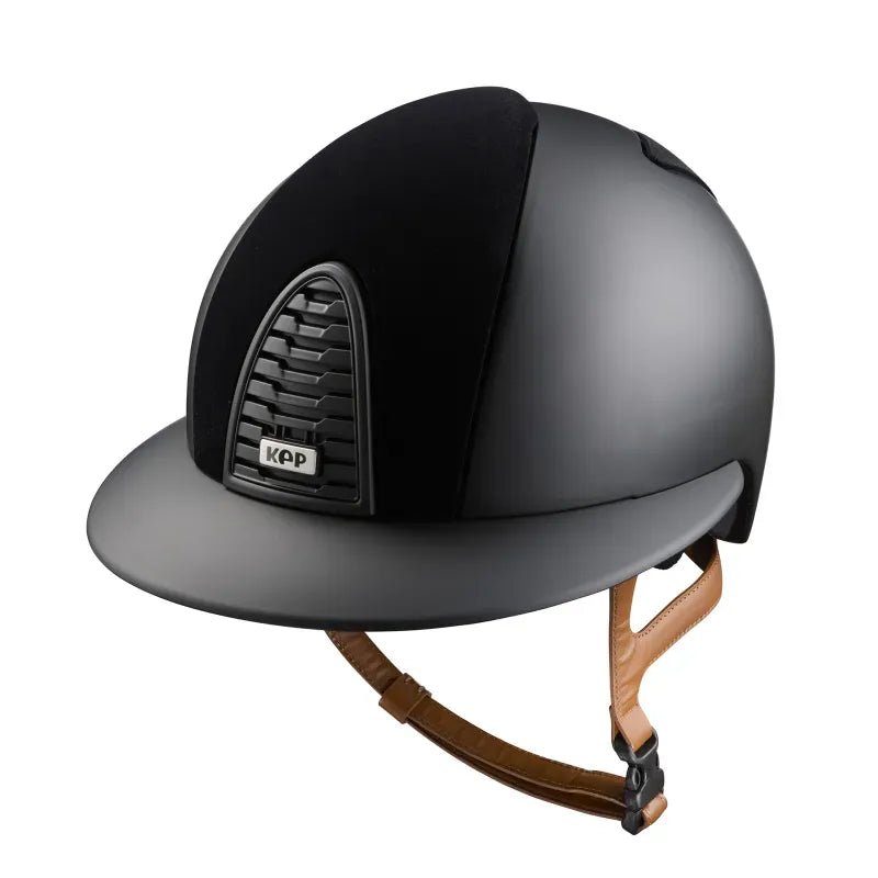 Cromo 2.0 Matt Black / Black Velvet / Beige Chinstrap / Polo Visor - front